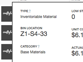 Material Bin Numbers