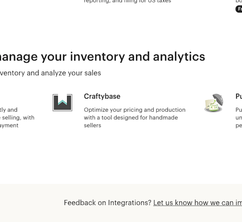 Craftybase is a featured Etsy integration!