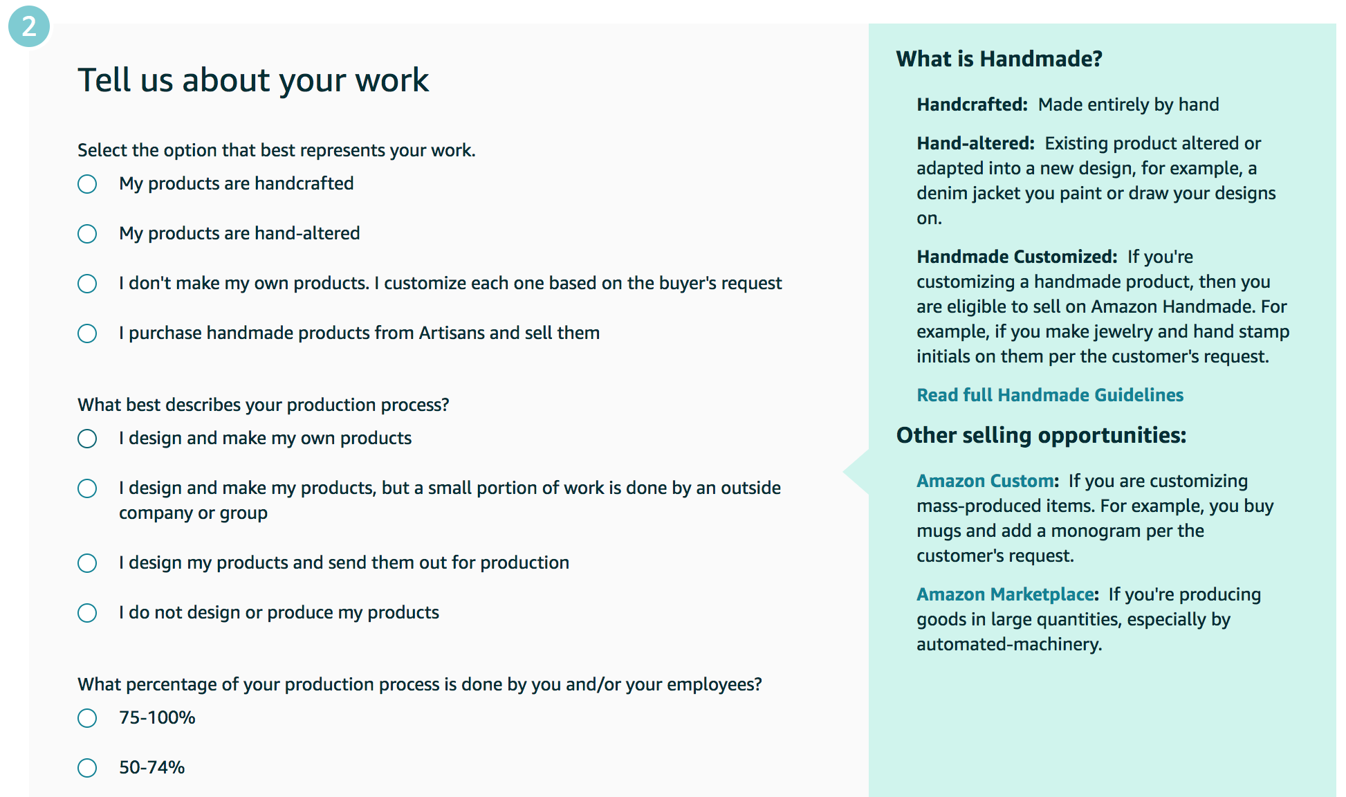Amazon Handmade Application Process - About Your Work