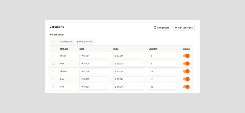 variations settings on Etsy