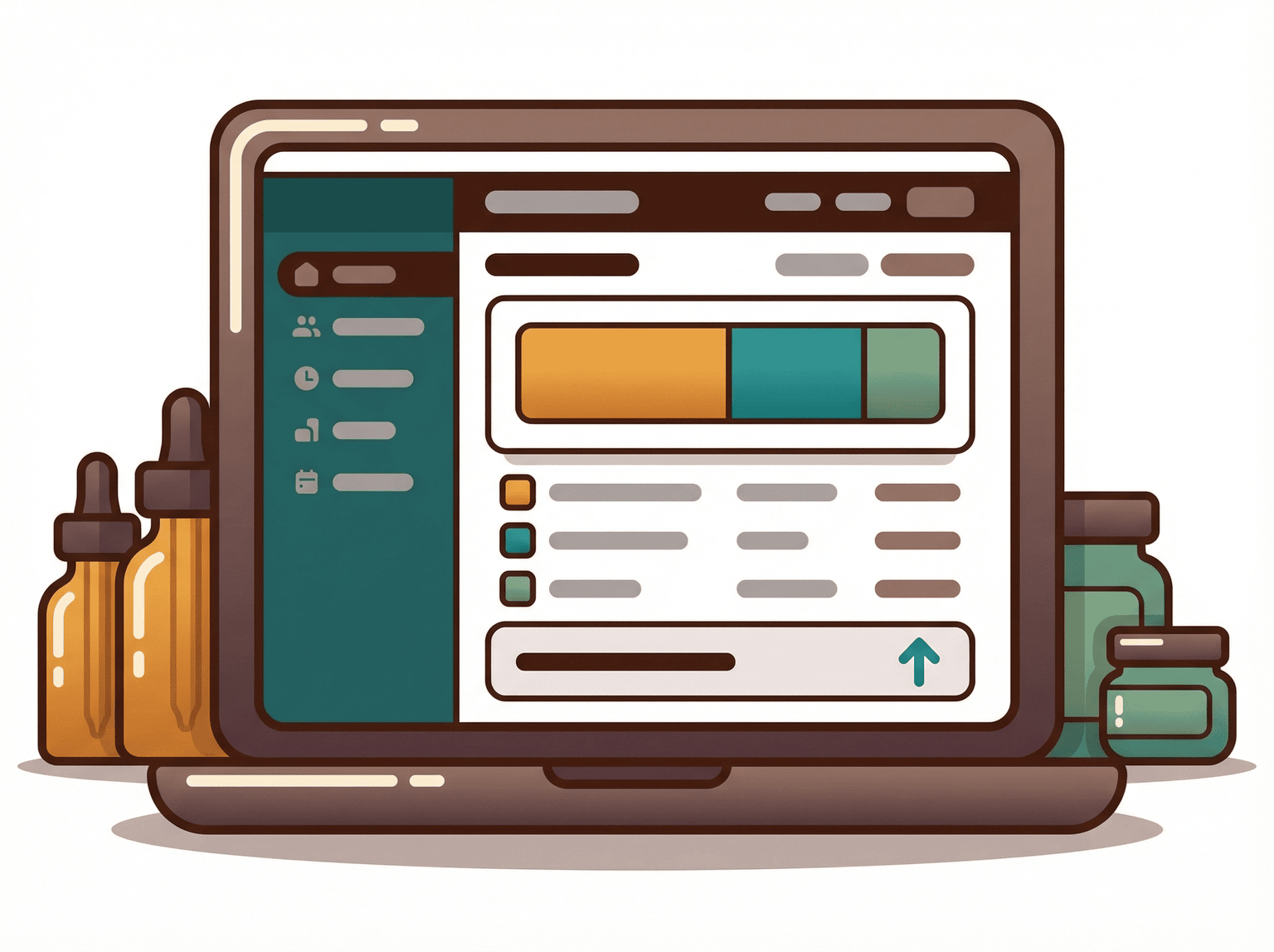 Illustration of a maker at her workbench with organized inventory, recipe costing card, and profit tracking